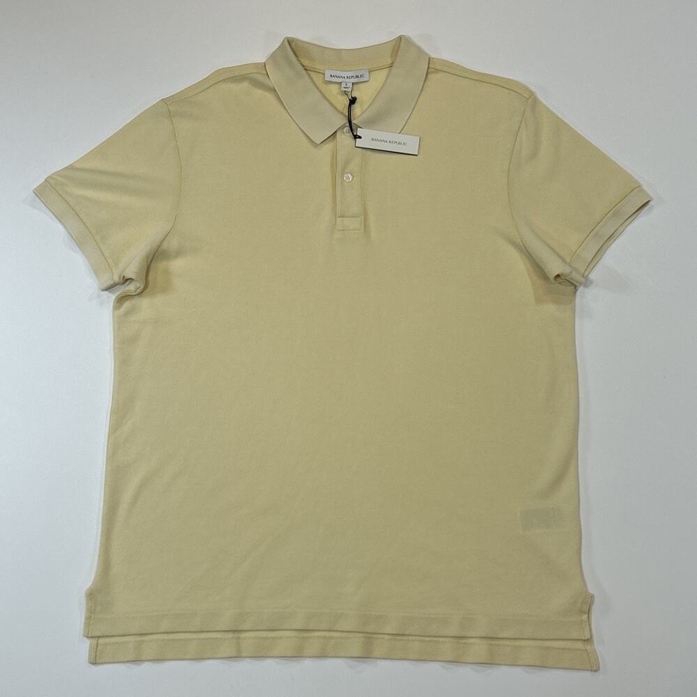 Banana Republic Pique Polo Men's Large Yellow 100% Cotton Garment Dyed NWT